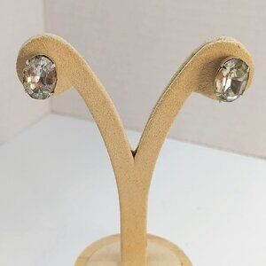5/$25 CORO EARRINGS Crystal Oval Rhinestone Screw-Back Silver Tone Vintage